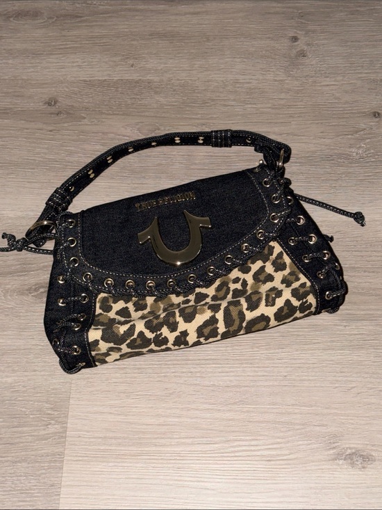 True Religion Handbags - True Religion Black with Leopard Print  Shoulder Bag